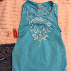 Athleta Fitness Tank Medium Turquoise Paisley Seamless Run Yoga